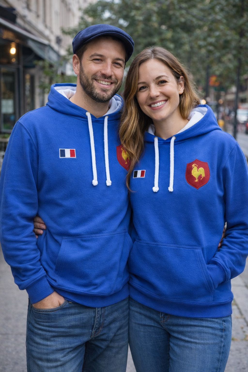 Women’s French Flag Hoodie – Royal Blue Unisex Pullover with Embroidered Rooster Crest
