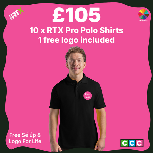 RX101 Pro RTX Pro Piqué Polo Shirt 10-Pack Bundle (Free Logo Included)