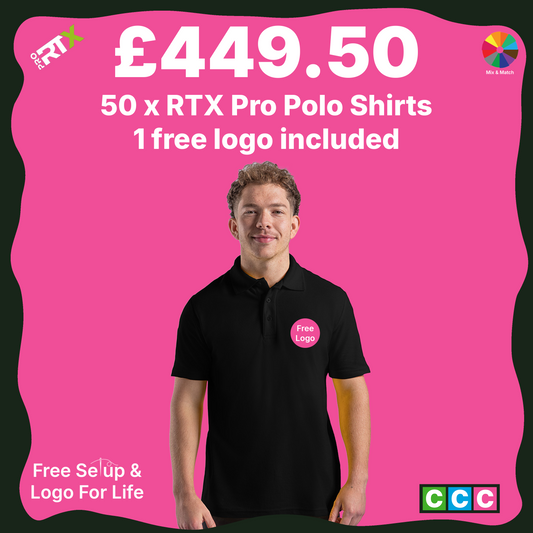 RX101 Pro RTX Pro Piqué Polo Shirt 50-Pack Bundle (Free Logo Included)