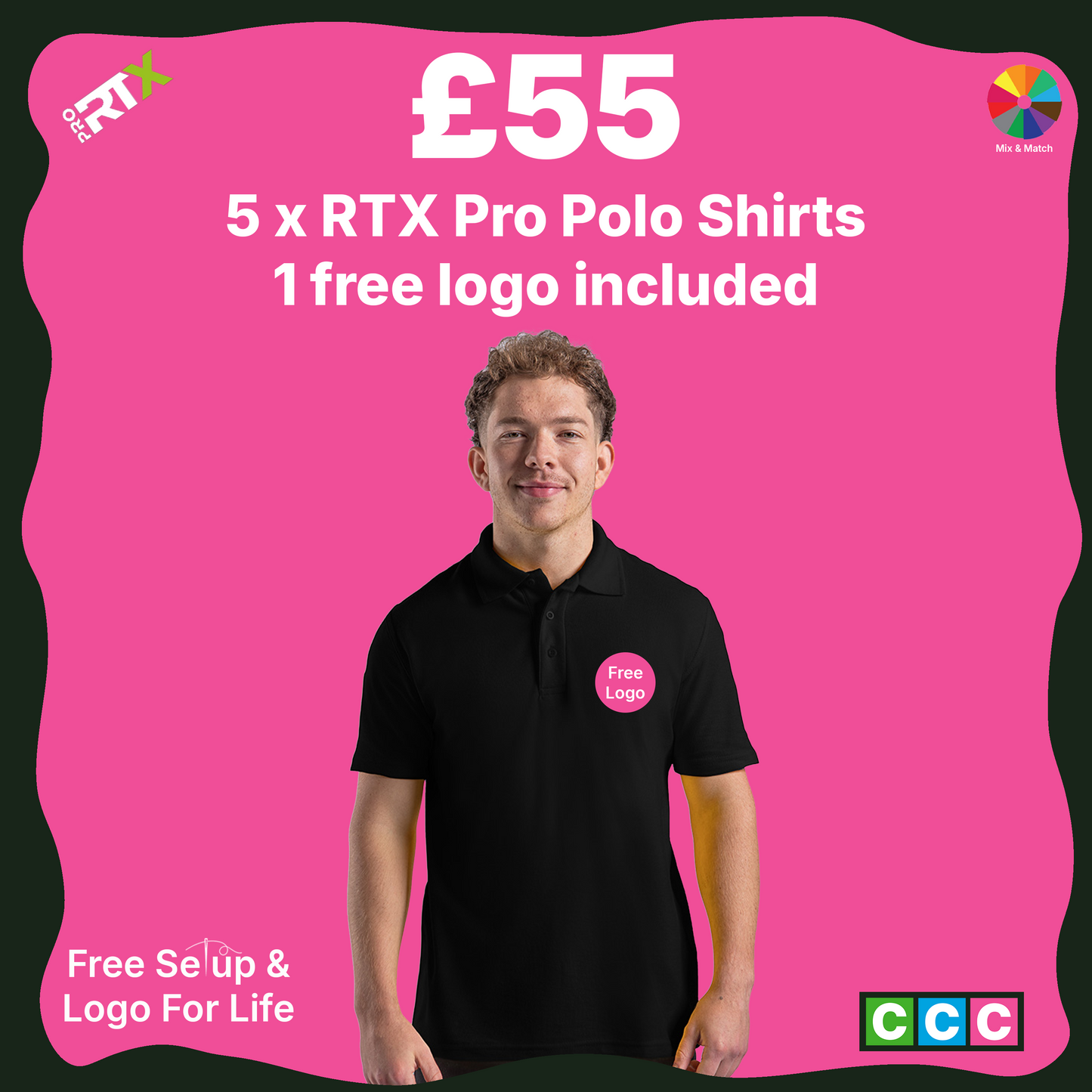 RX101 Pro RTX Pro Piqué Polo Shirt 5-Pack Bundle (Free Logo Included)