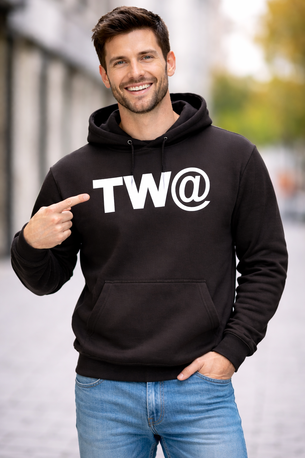 TW@ Graphic Hoodie – Unisex Black Streetwear Pullover