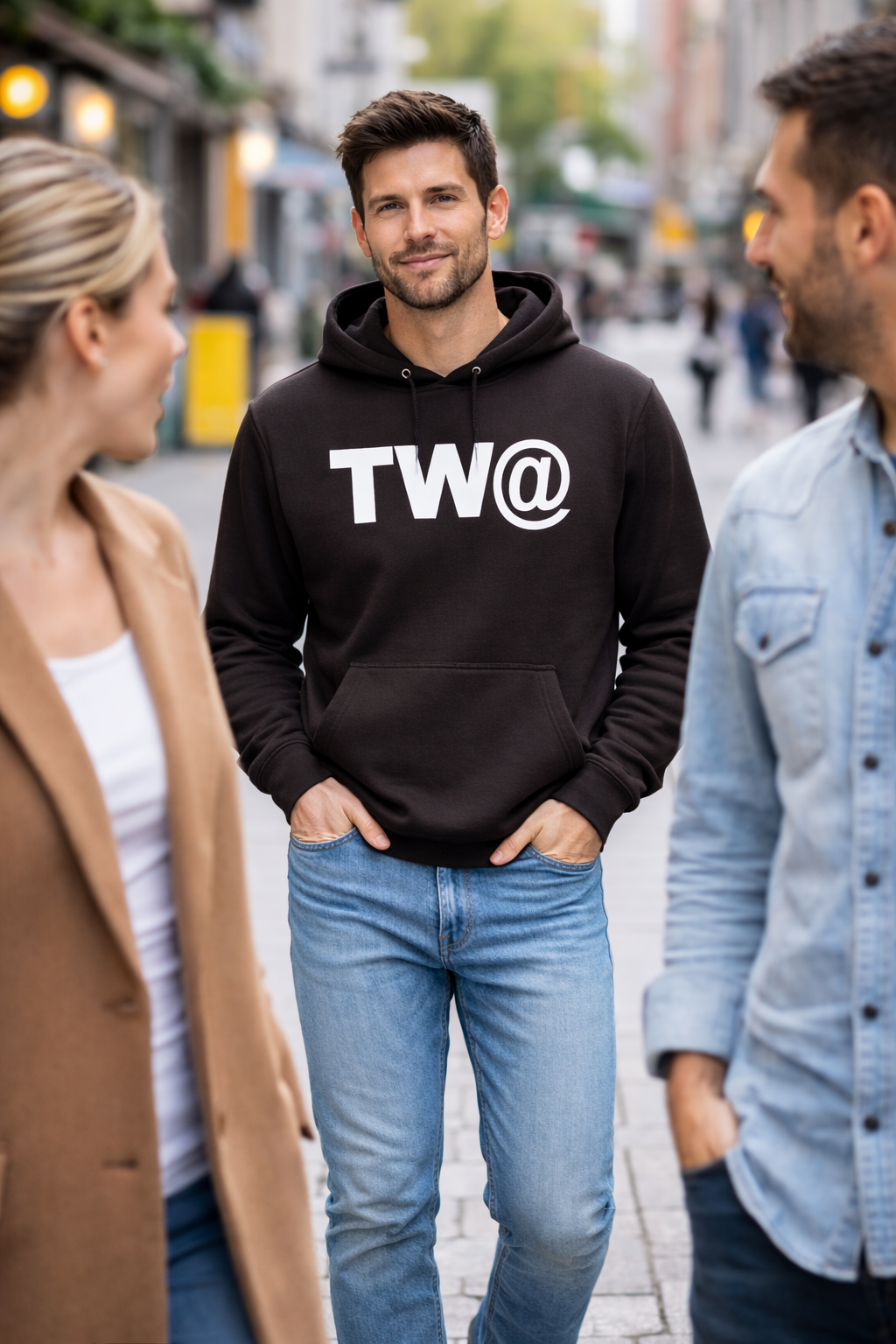 TW@ Graphic Hoodie – Unisex Black Streetwear Pullover