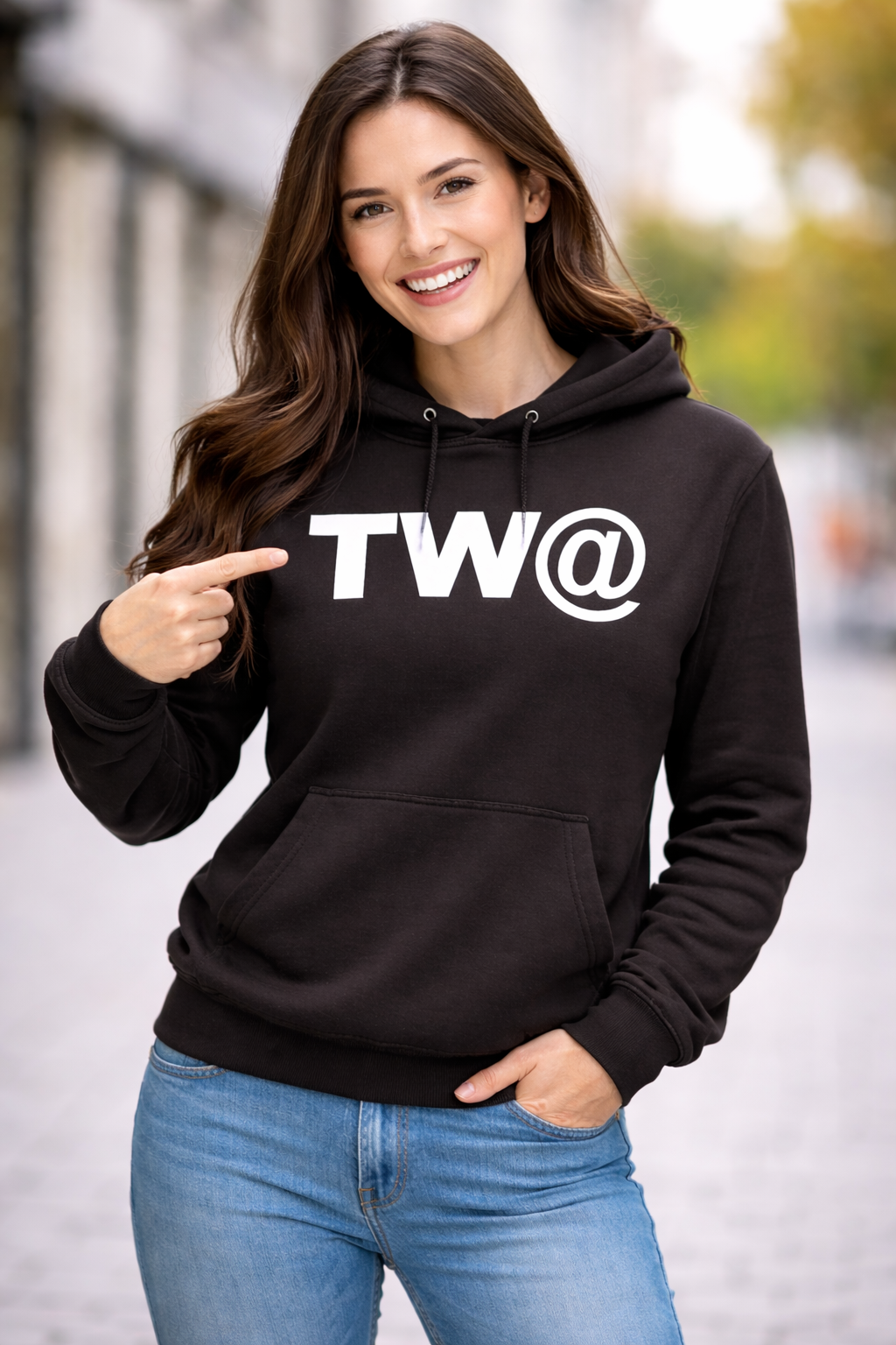 TW@ Graphic Hoodie – Unisex Black Streetwear Pullover