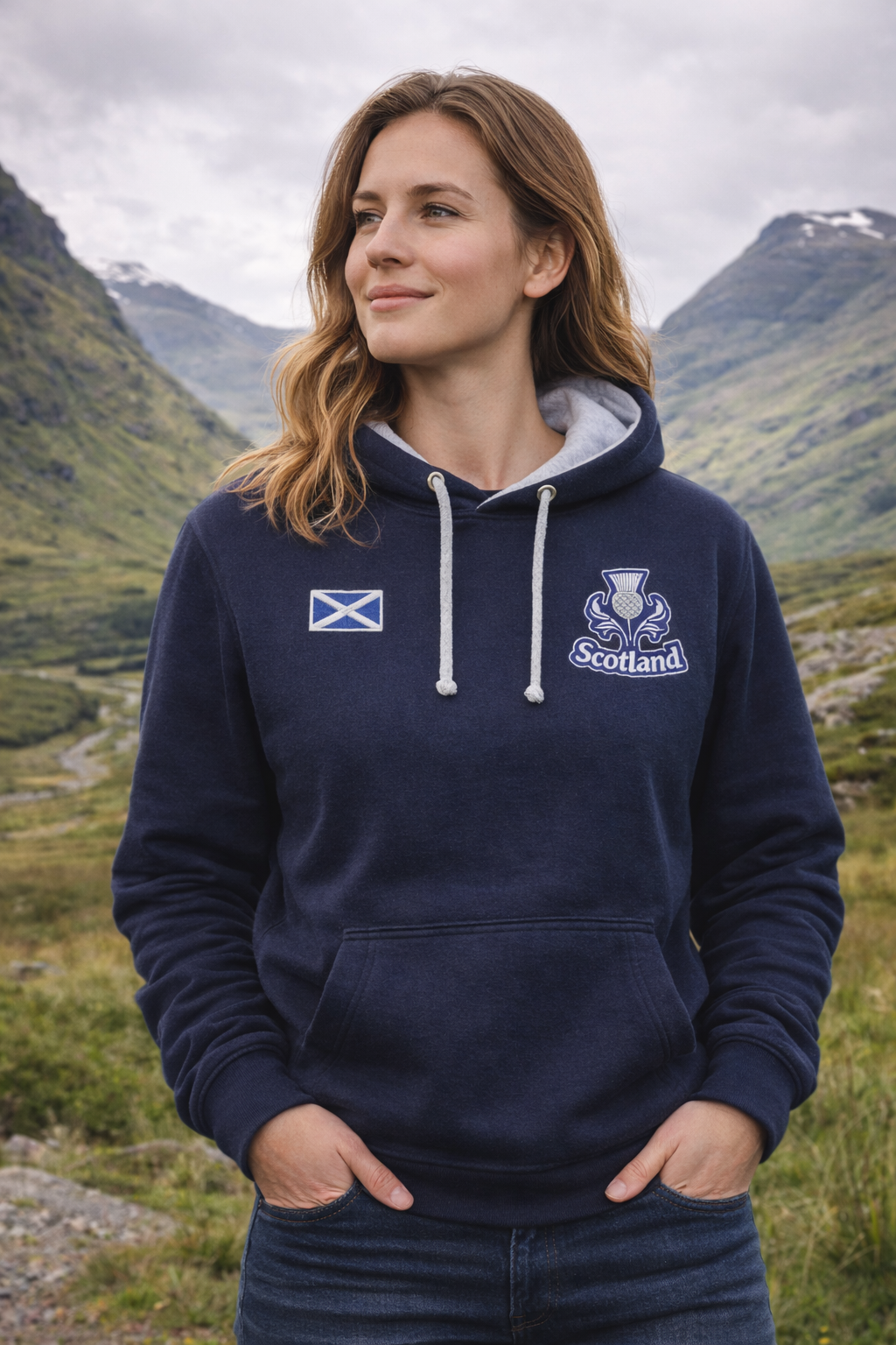 Scotland Hoodie – Women’s Unisex Navy Blue Scottish Thistle Fleece Jumper