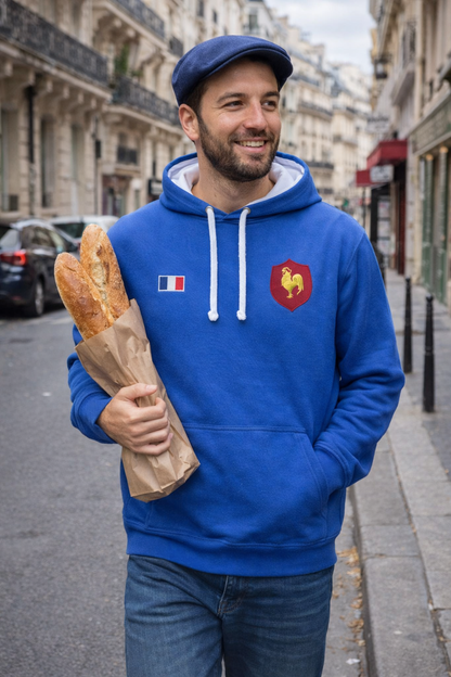 Men’s French Flag Hoodie – Royal Blue Unisex Pullover with Embroidered Rooster Crest