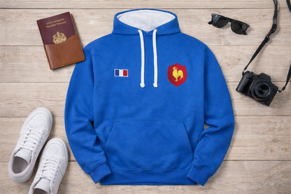 Men’s French Flag Hoodie – Royal Blue Unisex Pullover with Embroidered Rooster Crest