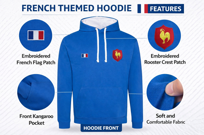Men’s French Flag Hoodie – Royal Blue Unisex Pullover with Embroidered Rooster Crest