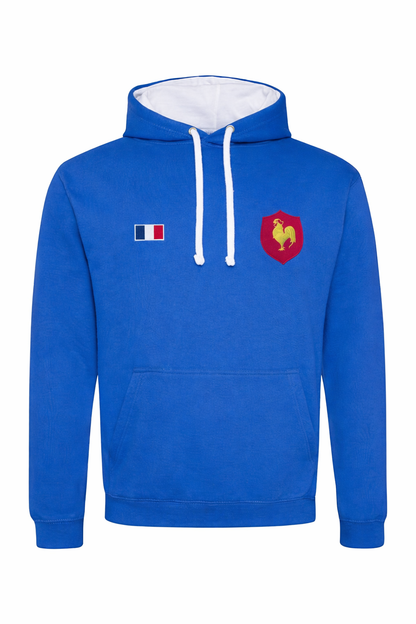 Men’s French Flag Hoodie – Royal Blue Unisex Pullover with Embroidered Rooster Crest